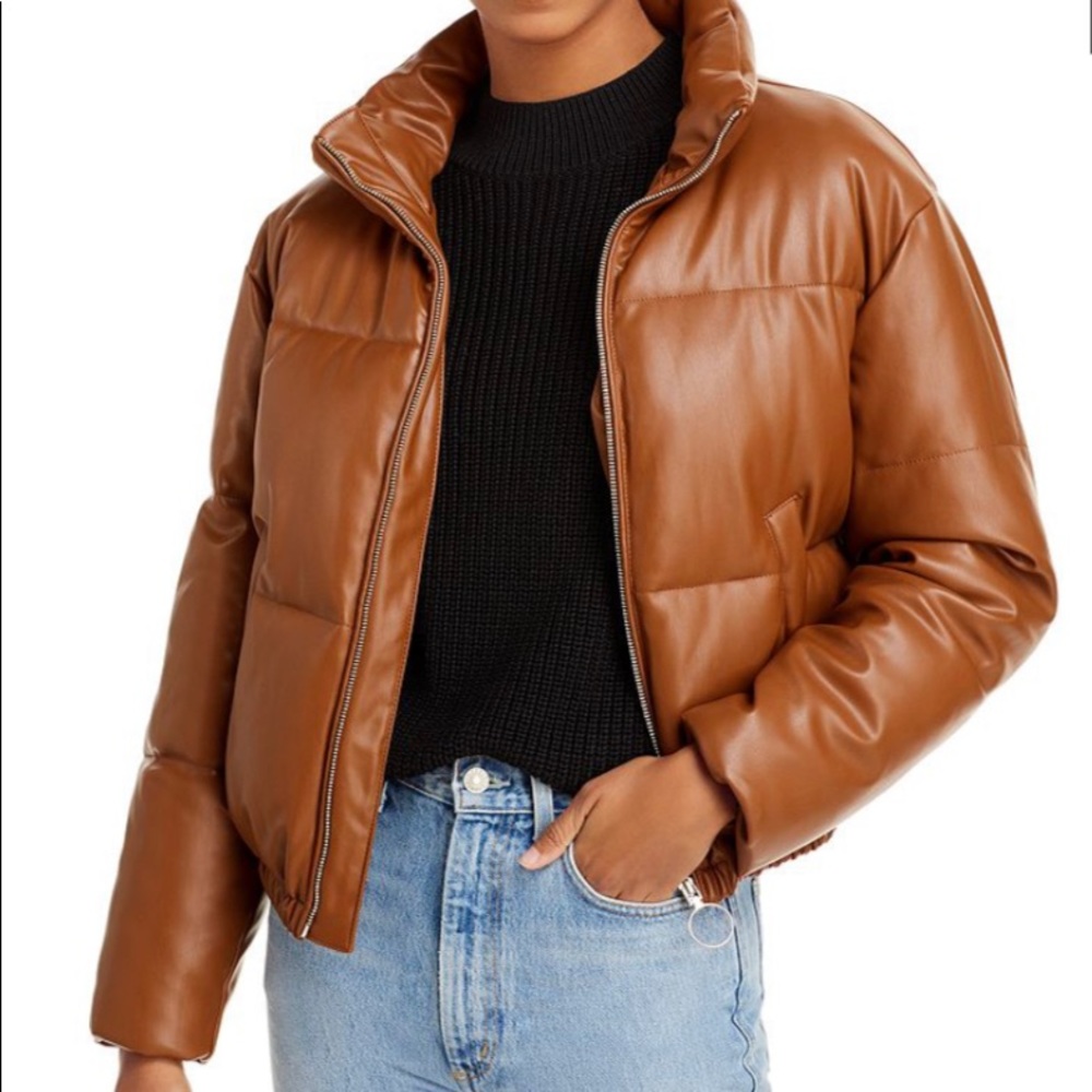 Aqua faux leather puffer jacket medium
